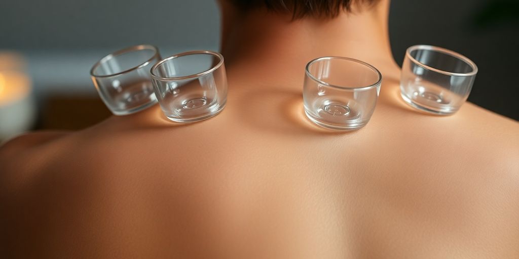 Schröpfmassage mit Glaskuppeln auf dem Rücken einer Person.