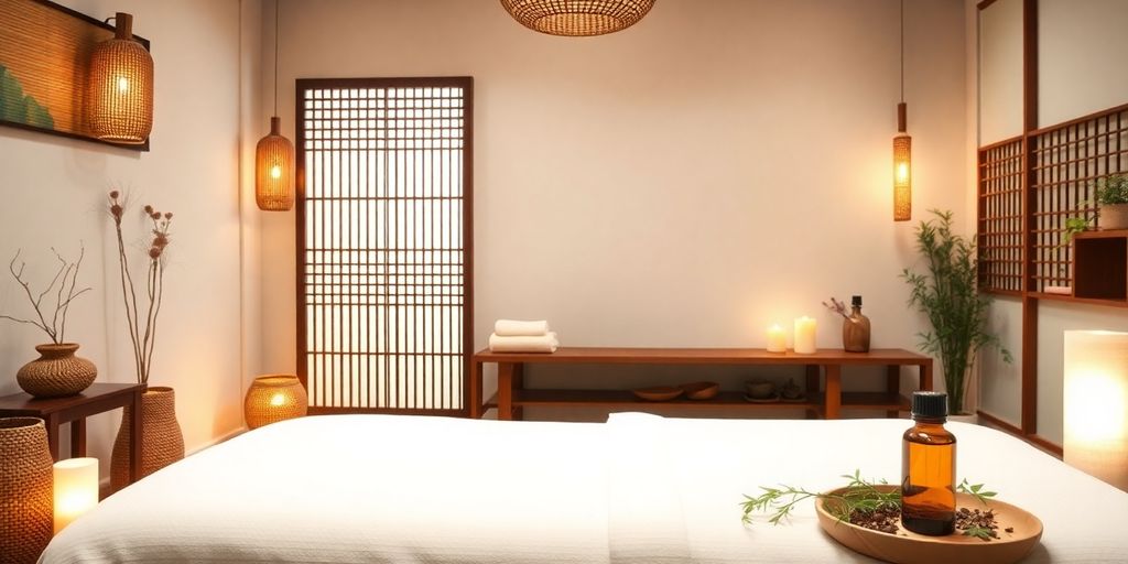 Traditionelle chinesische Massage mit ruhiger Atmosphäre und Dekor.