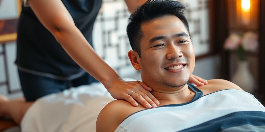 Sportler erhält traditionelle chinesische Massage von Therapeuten.