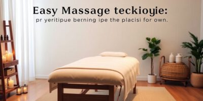 Entspannte Massageumgebung mit Kerzen und ätherischen Ölen.